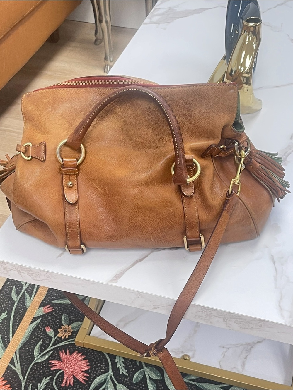 Dooney & Bourke Tan Brown Leather Shoulder Bag with Gold Hardware - Picture 3 of 4